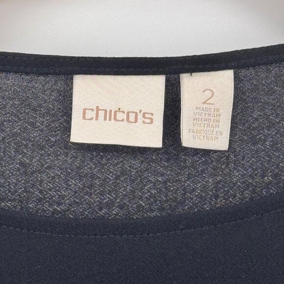 Chicos 2 Black knit Top  Gold Button Accents  Chain Print Hem Womens size Large - Picture 2 of 11
